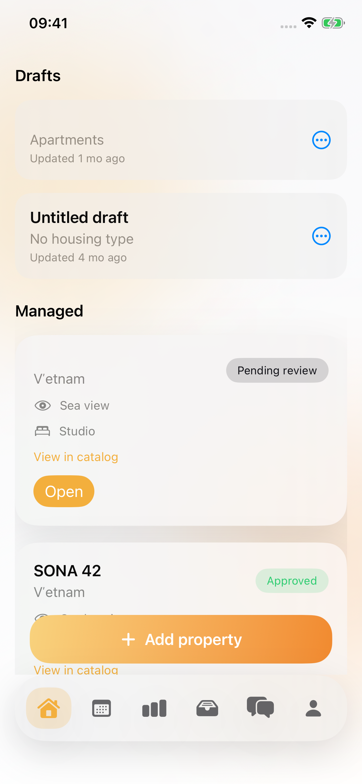 Properties screen